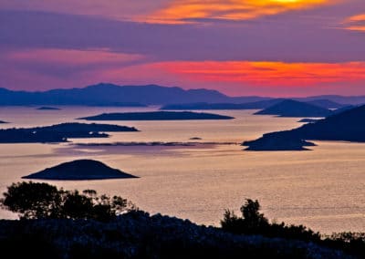 Croatie Pakostane îles Kornati coucher de soleil orangé